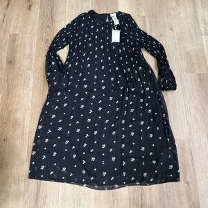 Wilfred Black Floral Pleated Dress with White Accent Print